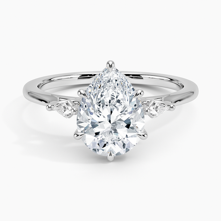 Pear Cut Diamond Engagement Ring, 3 Stone Minimalist Ring, Elegant Bridal Ring