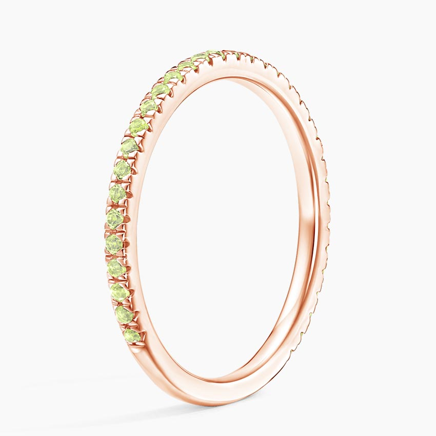 Green Peridot Eternity Band Ring, Minimalist Stackable Ring, Half Eternity Wedding Band