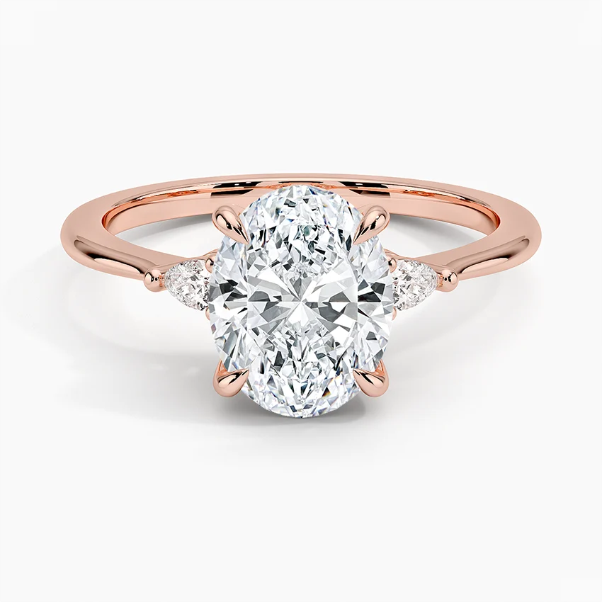 Oval Cut Diamond Engagement Ring, Minimal Three Stone Ring, Tapered Side Diamond Ring