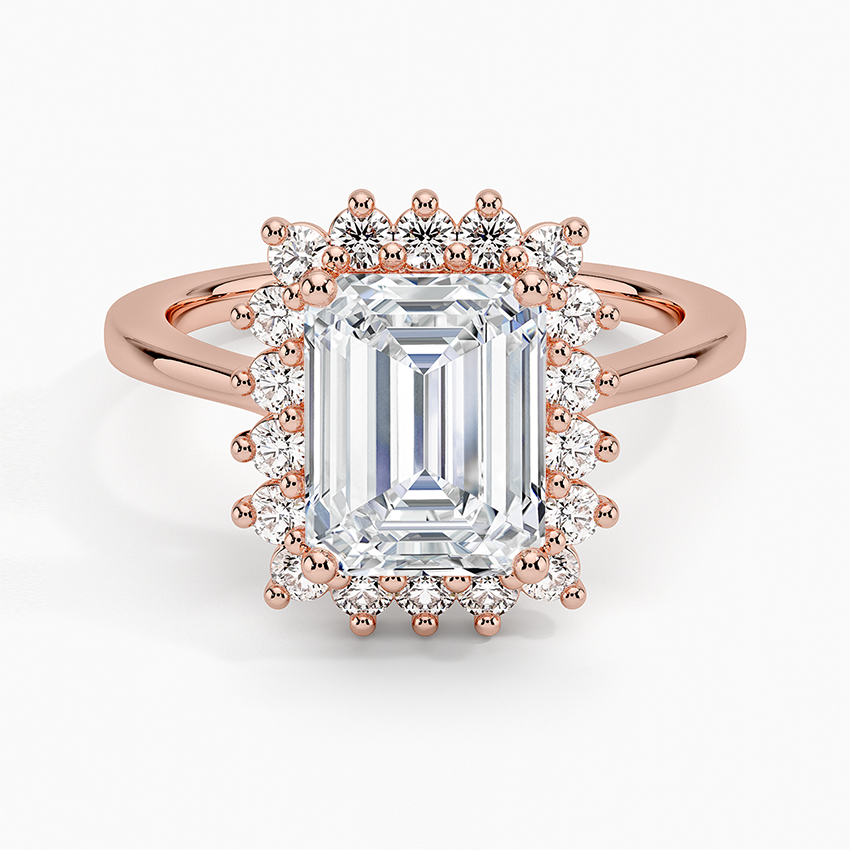 Emerald Cut Moissanite Halo Engagement Ring, Vintage Inspired Diamond Halo Ring, Solid Gold Promise Ring for Women