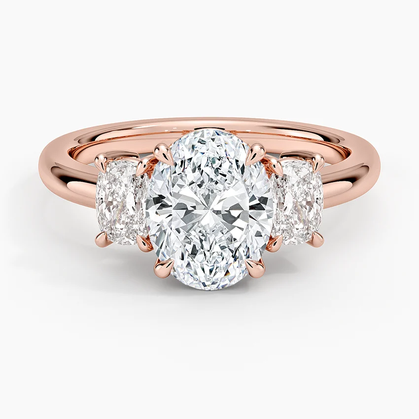 Oval Cut Three Stone Diamond Engagement Ring, 3 Stone Oval Diamond Ring, Solid Gold Ring