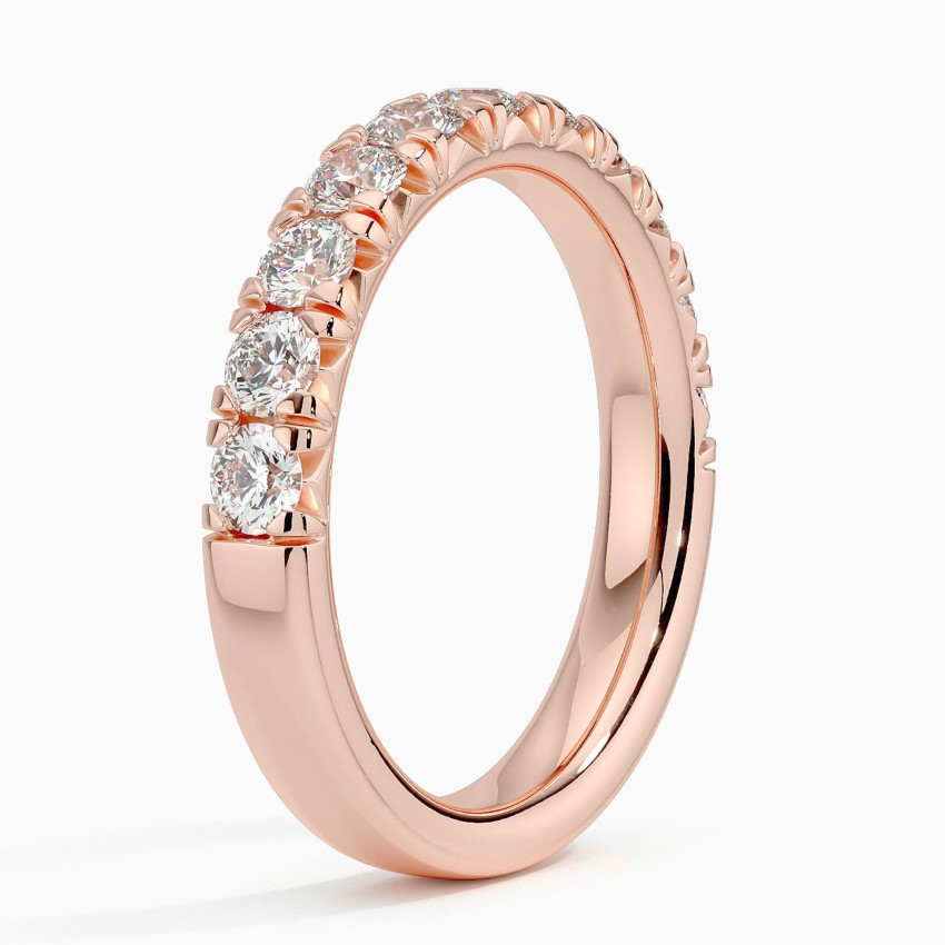 Round Diamond Half Eternity Ring, Solid Gold Wedding Band, Prong Set Diamond Anniversary Ring