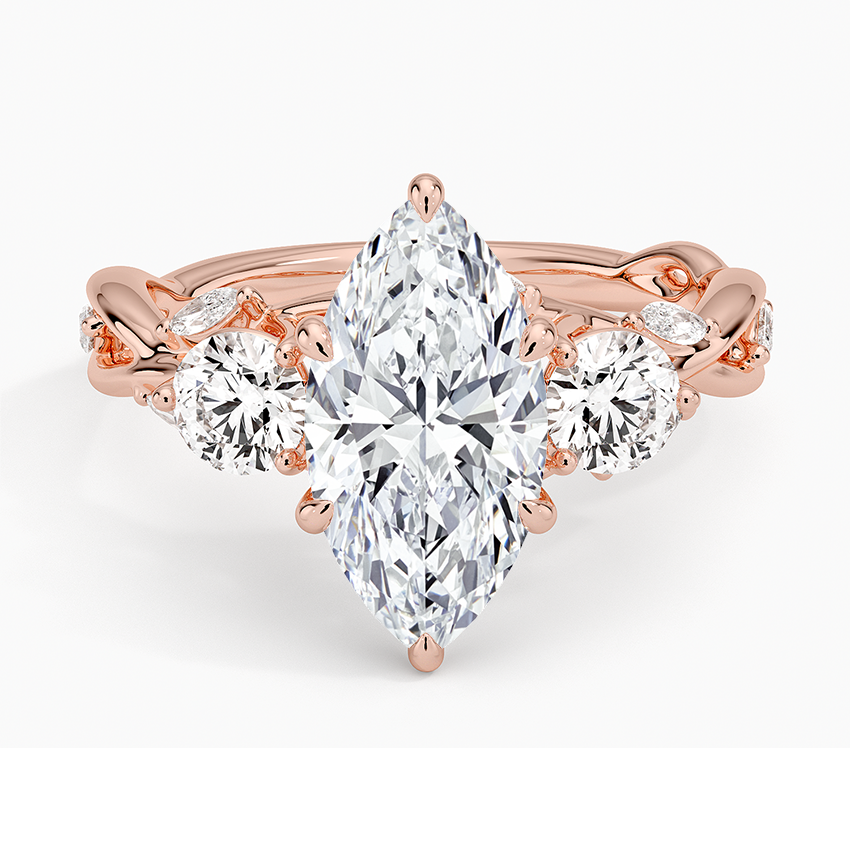 Marquise Cut Moissanite Engagement Ring, Vintage Leaf Band Diamond Ring, Nature Inspired Bridal Ring