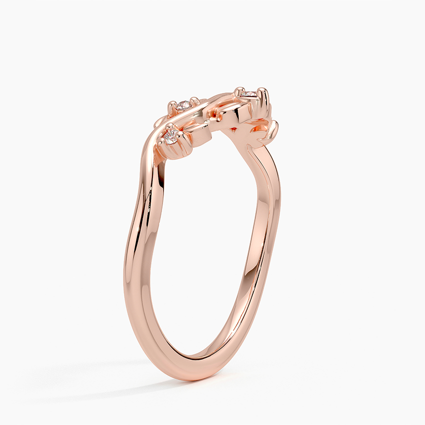 Nature Inspired Diamond Leaf Ring, V Shaped Wedding Band, Minimalist Diamond Ring