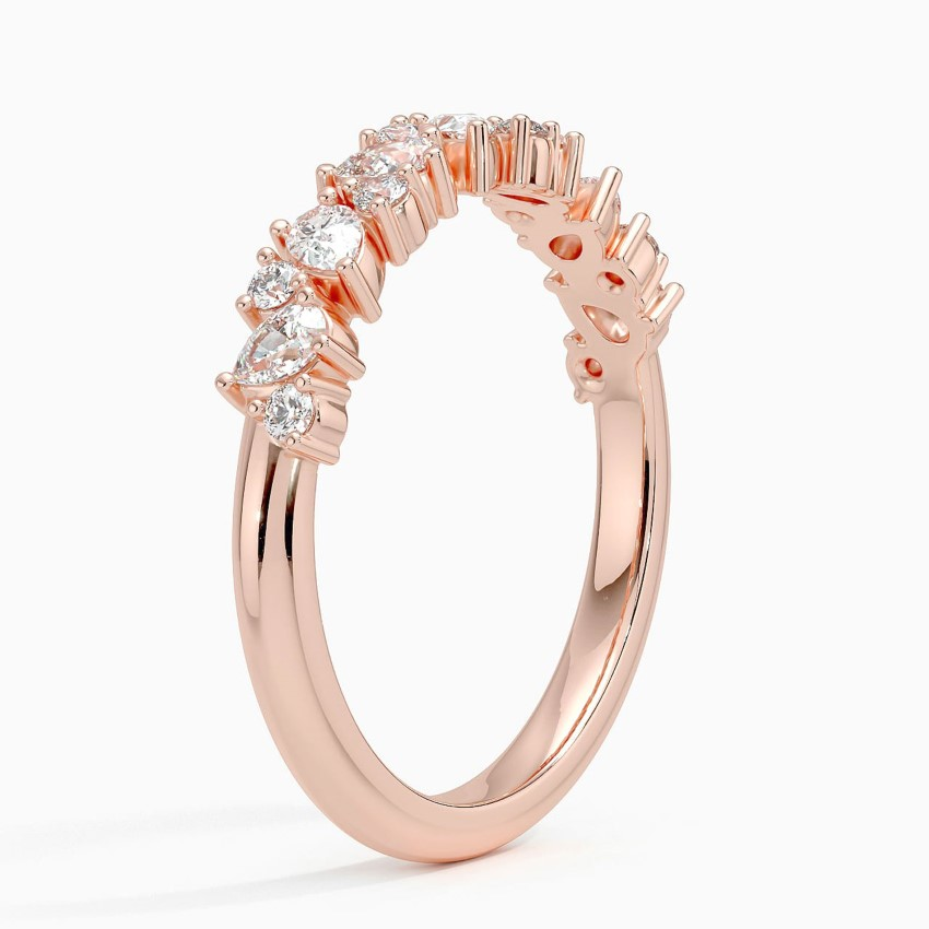 Pear & Round Diamond Half Eternity Ring, Alternating Teardrop Diamond Band, Solid Gold Wedding Band