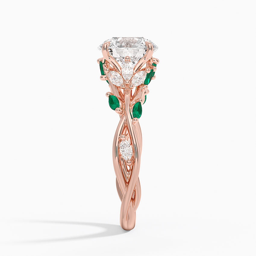 Vintage Nature Inspired Round Cut Moissanite Engagement Ring, Emerald Leaf Vine Ring, Solid Gold Floral Bridal Ring, Unique Wedding Ring