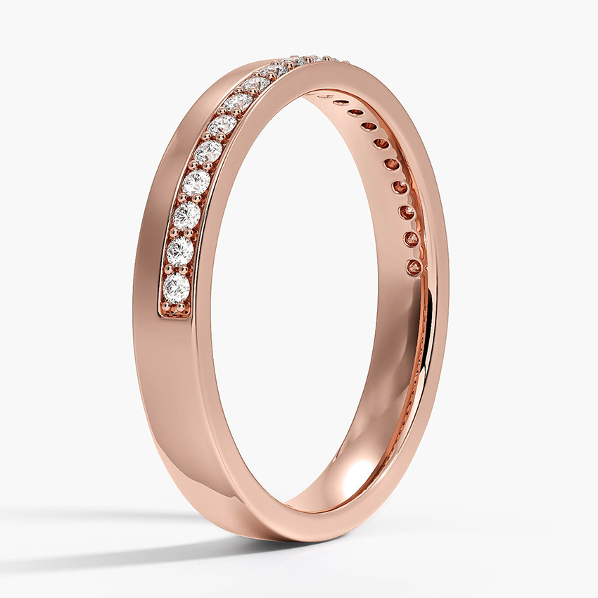 Minimalist Diamond Wedding Band, Channel Set Diamond Ring, Stackable Gold Band