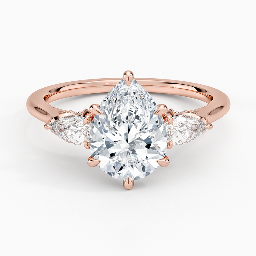 Pear Cut Moissanite Engagement Ring, Three Stone Ring, Solid Gold Ring, Marquise Side Stones, Minimalist Bridal Ring, Promise Ring for Women