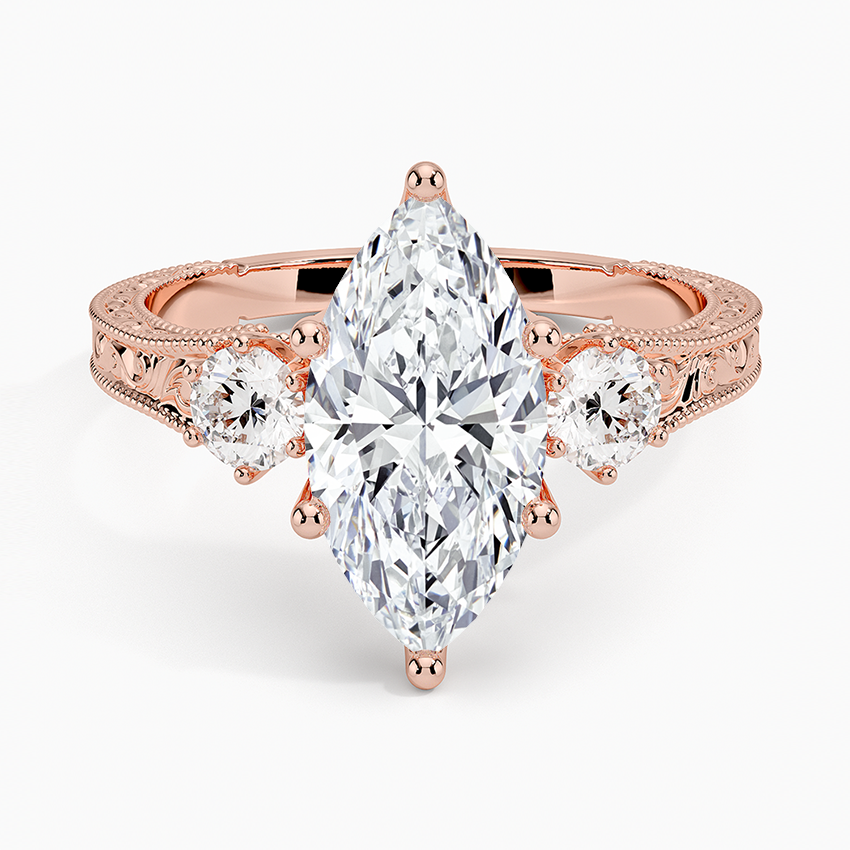 Marquise Cut Diamond Engagement Ring, Vintage Three Stone Ring, Solid Gold Promise Ring