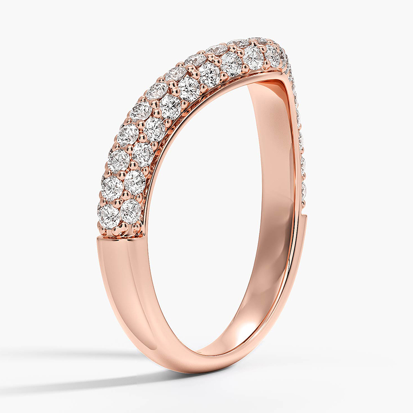 V Shape Diamond Wedding Band, Chevron Diamond Ring, Curved Stacking Ring
