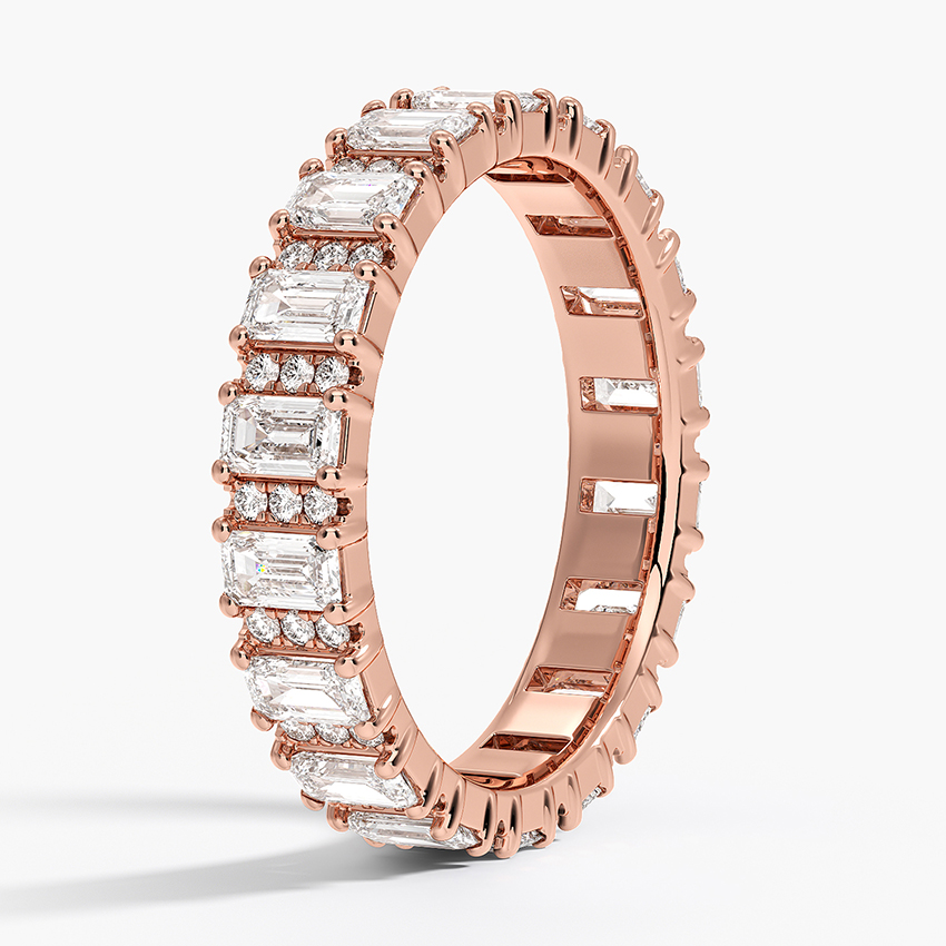 Emerald Cut Diamond Eternity Band, Full Eternity Ring, Alternating Baguette & Round Diamond Wedding Band