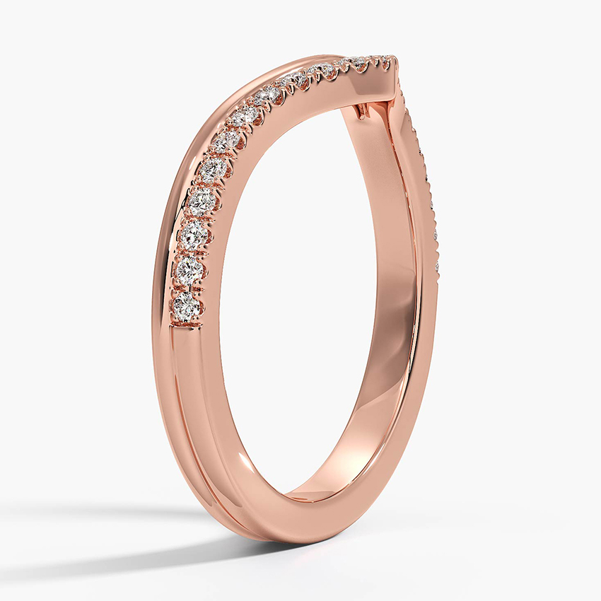 Chevron Diamond V Band Ring Set, Curved Wedding Band, Minimalist Stackable Ring