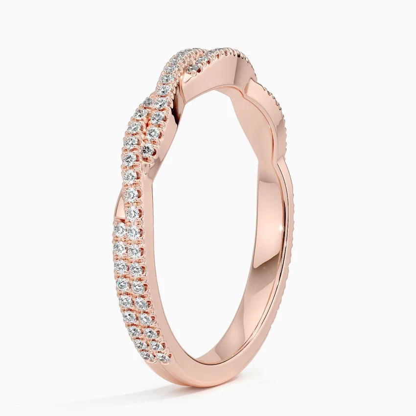 Twisted Diamond Band Ring, Pavé Diamond Infinity Ring, Minimalist Wedding Band