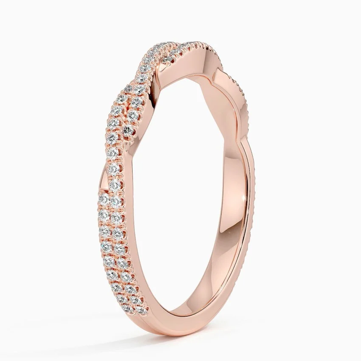 Twisted Diamond Band Ring, Pavé Diamond Infinity Ring, Minimalist Wedding Band