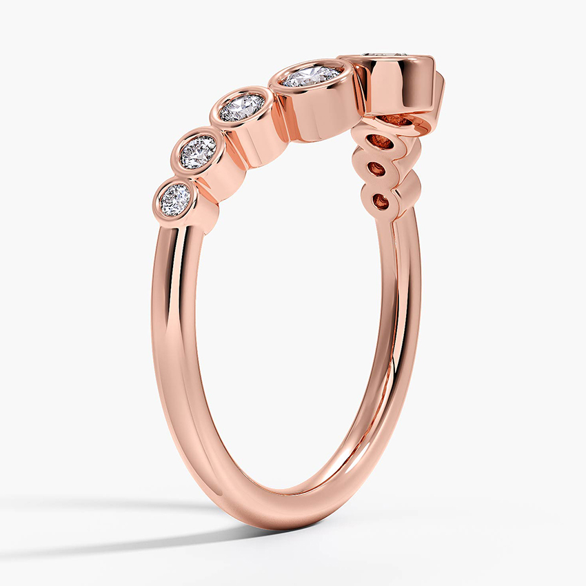 Curved Bezel Set Diamond Ring, Minimalist Wedding Band, V Shape Diamond Ring