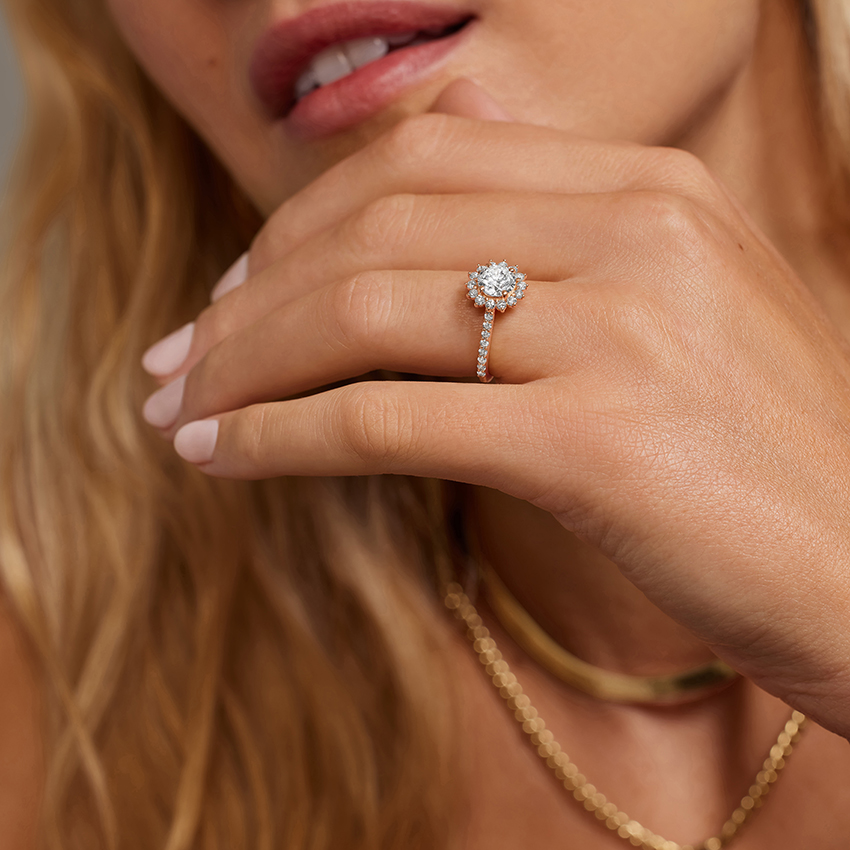 Oval Cut Halo Diamond Engagement Ring, Floral Halo Ring, Vintage Inspired Bridal Ring