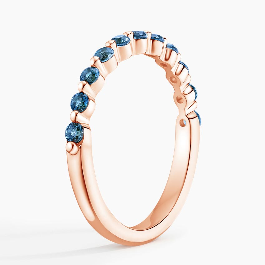 Blue Diamond Eternity Band Ring, Minimalist Stackable Wedding Band, Round Cut Blue Stone Ring