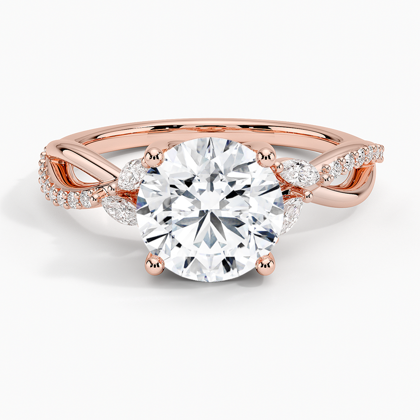 Twisted Infinity Moissanite Engagement Ring, Round Cut Solitaire with Marquise Side Stones, Vintage Leaf Vine Ring