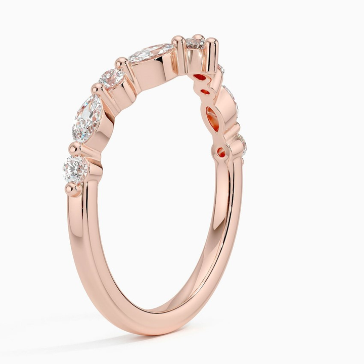 Marquise Diamond Chevron Wedding Band, Curved V Shaped Stackable Ring, Minimalist Diamond Nesting Band