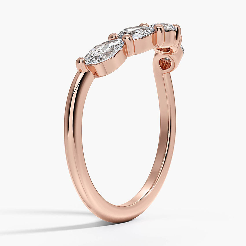 Five Stone Diamond Chevron Ring, Marquise & Round Cut Wedding Band, Curved V Shape Anniversary Ring