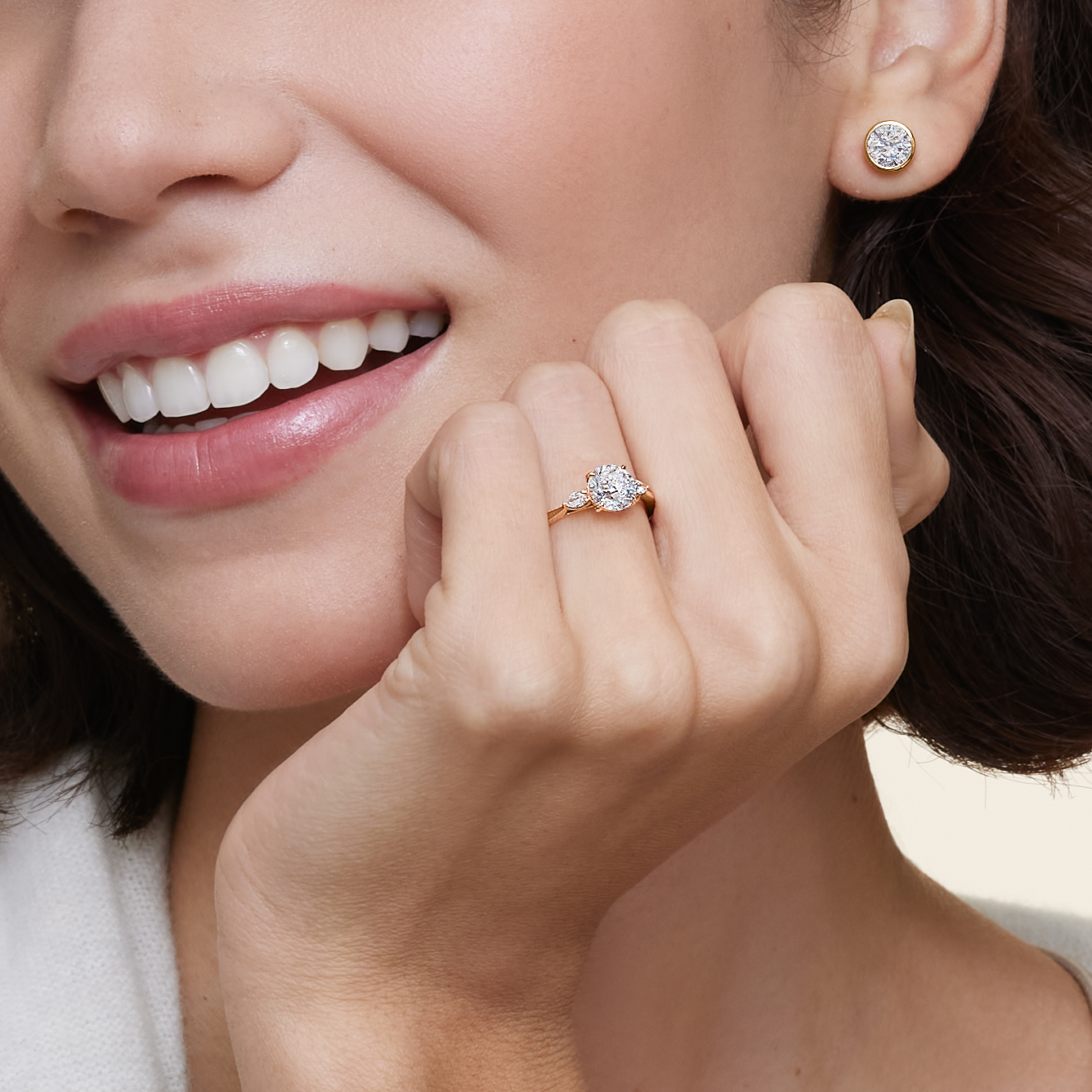 Round Cut Diamond Three Stone Engagement Ring, Marquise Side Diamond Ring, Solid Gold Promise RingRound Cut Diamond Three Stone Engagement Ring, Marquise Side Diamond Ring, Solid Gold Promise Ring