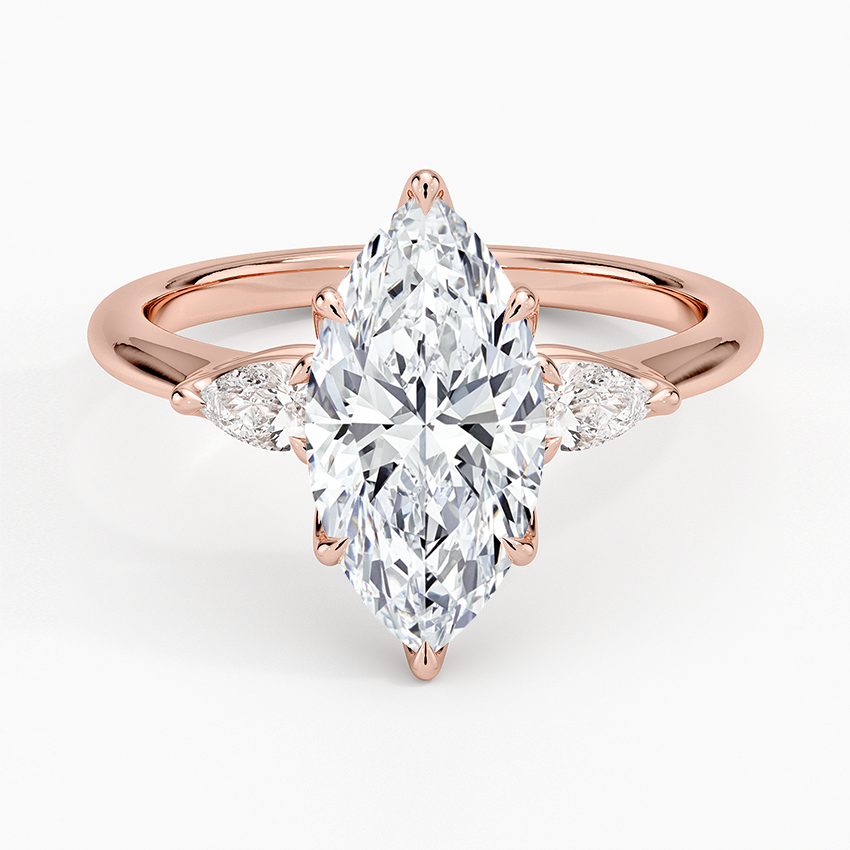 Marquise Cut Diamond Engagement Ring, 3 Stone Marquise Ring, Solid Gold Ring