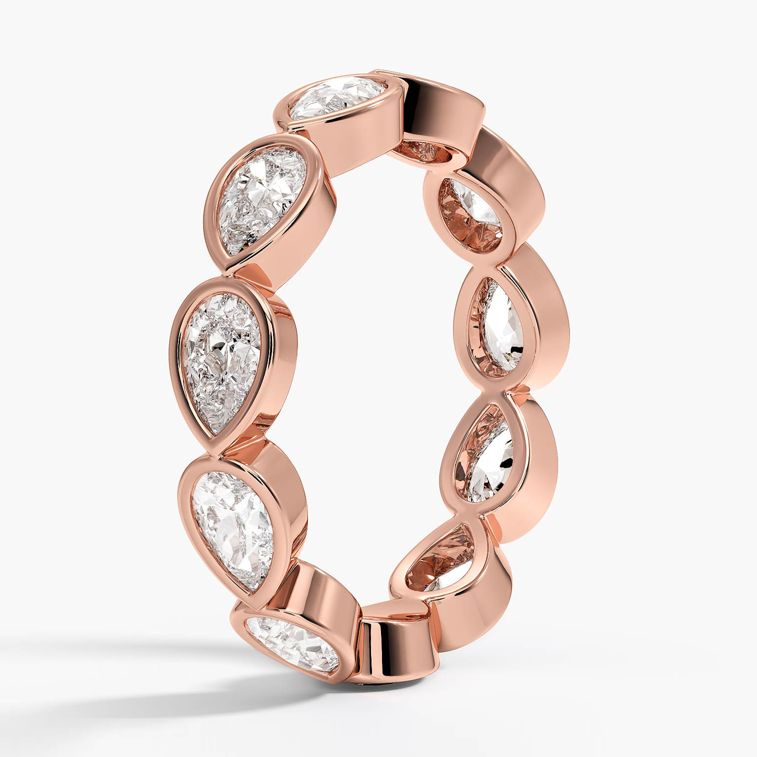 Marquise Diamond Eternity Band Ring, Bezel Set Pear Shape Wedding Band, Solid Gold Stackable Anniversary Ring