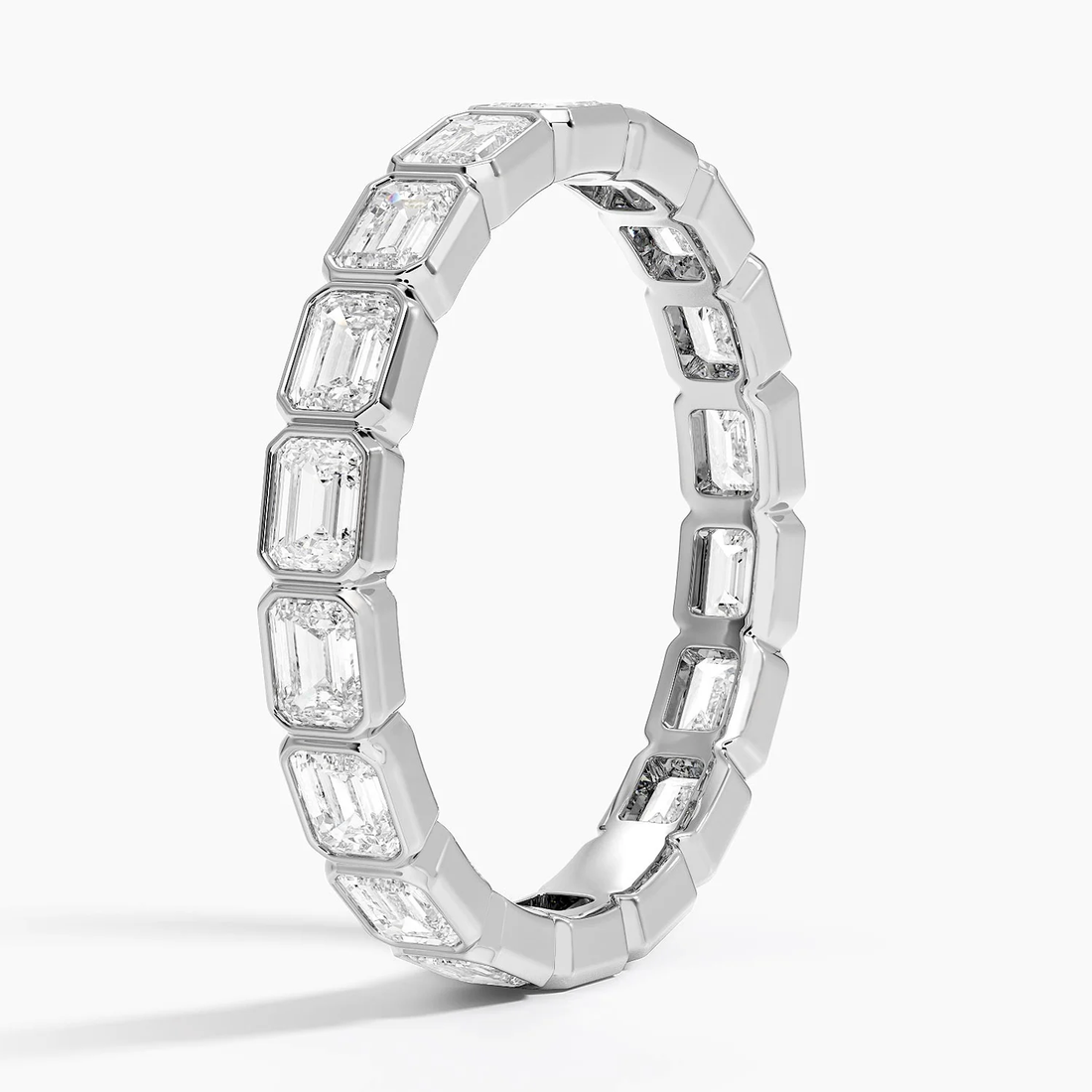 Emerald Cut Diamond Eternity Ring, Bezel Set Diamond Band, Stackable Wedding Band