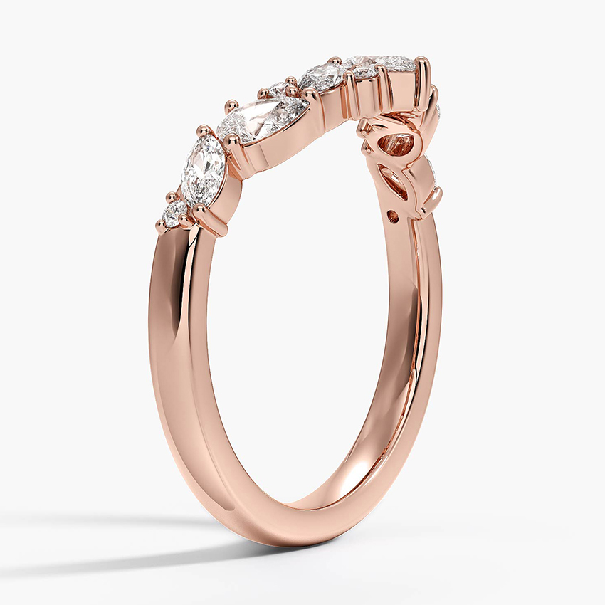 V Shape Diamond Wedding Band, Pear & Marquise Diamond Ring, Curved Stackable Band