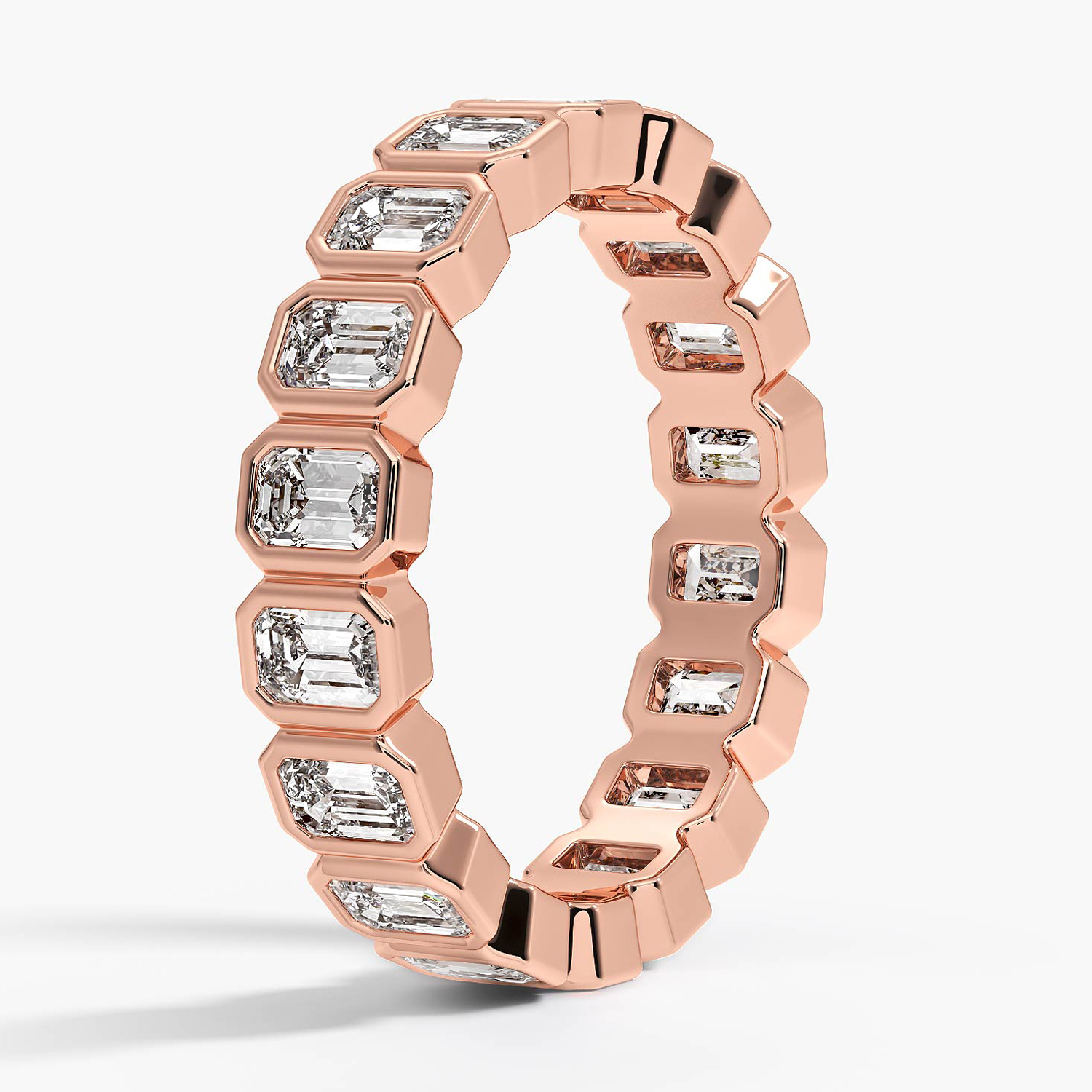 Emerald Cut Diamond Eternity Band Ring, Full Eternity Bezel Set Wedding Band, Luxury Anniversary Ring