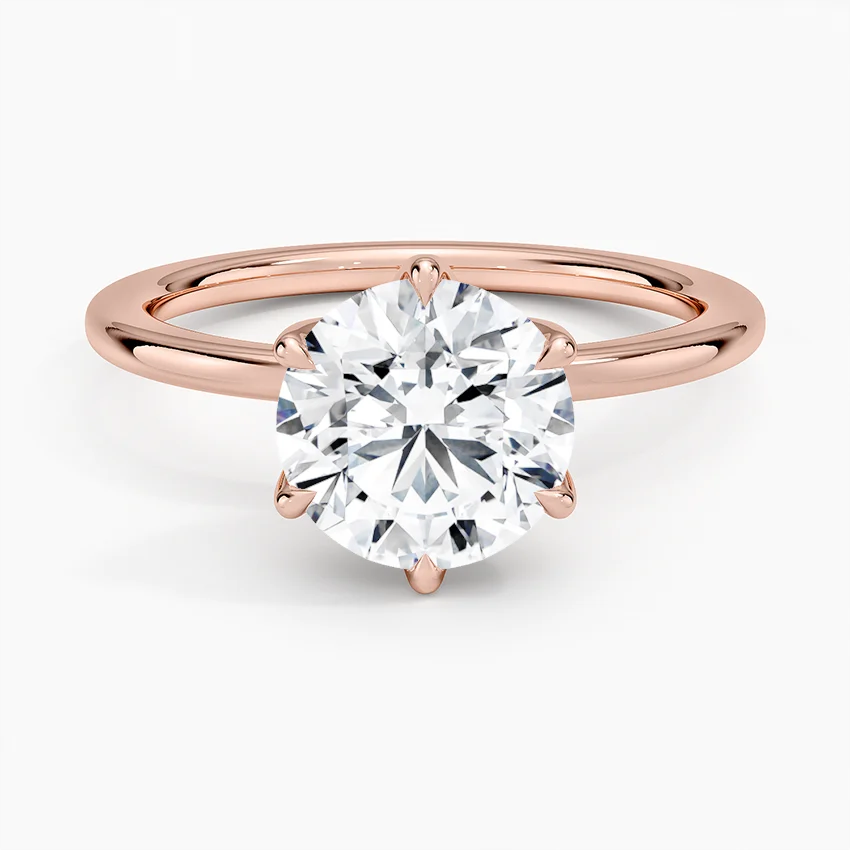 Round Cut Solitaire Diamond Engagement Ring, 6 Prong Classic Ring, Minimalist Bridal Ring