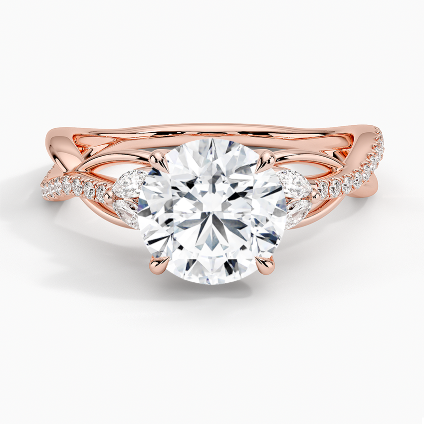 Round Cut Diamond Engagement Ring, Twisted Vine Band Ring, Nature Inspired Leaf Engagement Ring