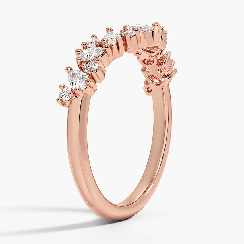 Diamond Chevron V-Shaped Wedding Band Ring, Curved Stackable Diamond Ring, Minimalist Bridal Band