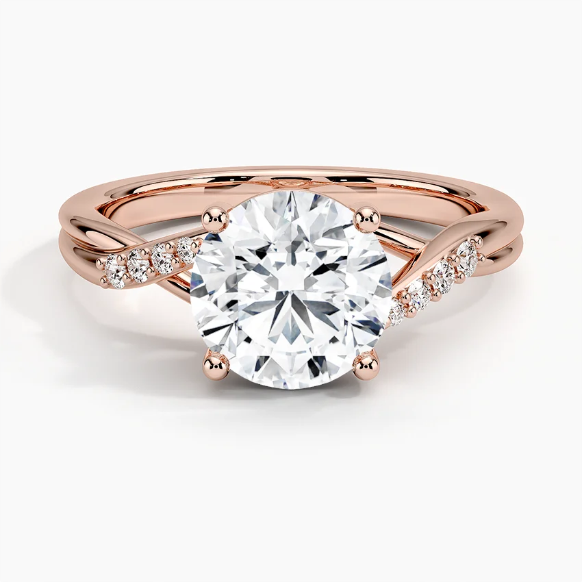 Twisted Split Shank Moissanite Engagement Ring, Round Cut Solitaire Diamond Ring, Promise Ring for Women