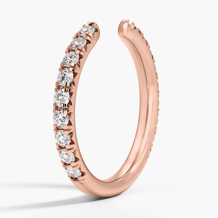 Diamond Open Cuff Ring, Minimalist Diamond Wrap Ring, Adjustable Open Band Ring
