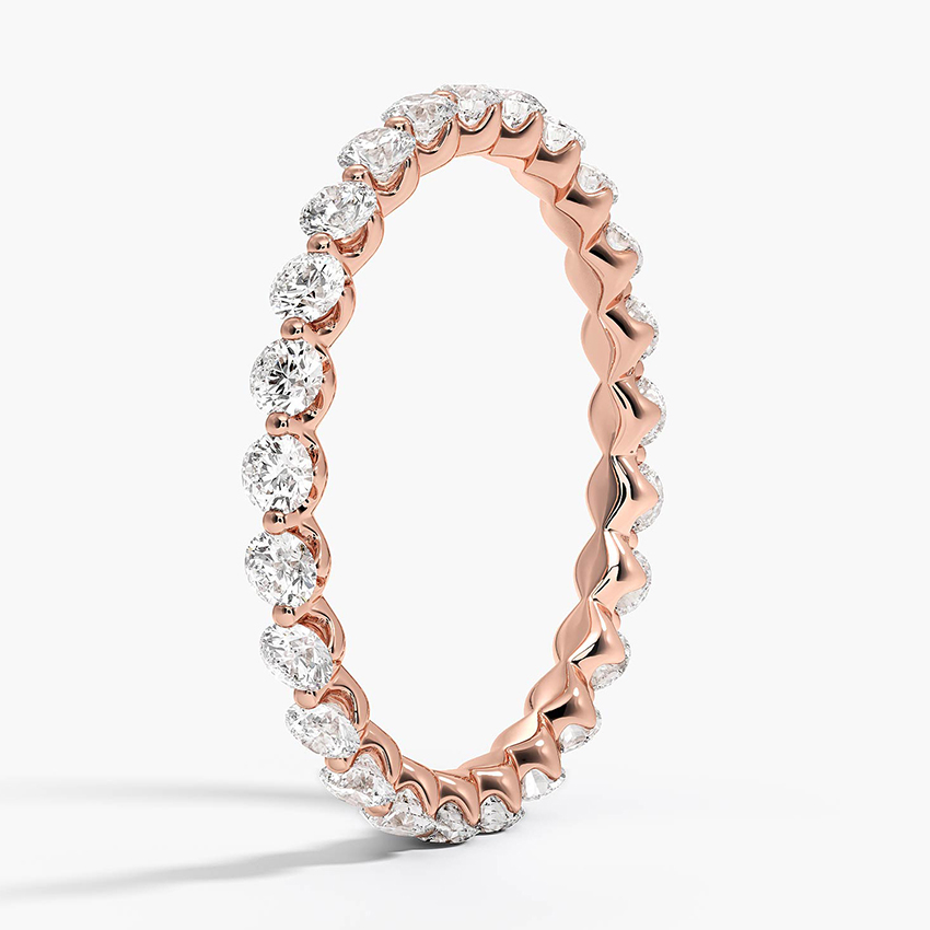Round Diamond Half Eternity Band, Twisted Rope Wedding Ring, Minimalist Stackable Anniversary Band