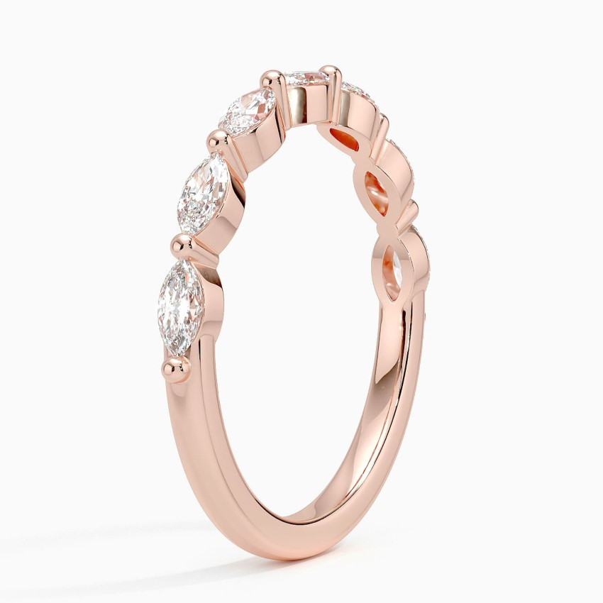 Marquise Diamond Wedding Band, Curved Diamond Ring, Half Eternity Stackable Ring