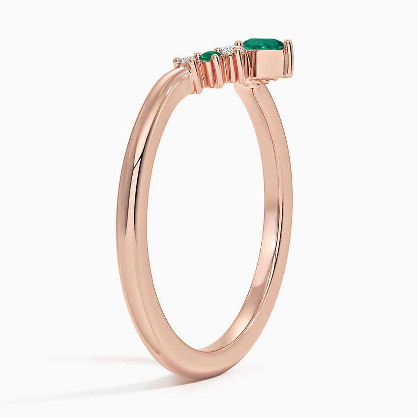 Emerald & Diamond Curved V Band Ring, Pear Emerald Chevron Wedding Band, Contour Stacking Ring
