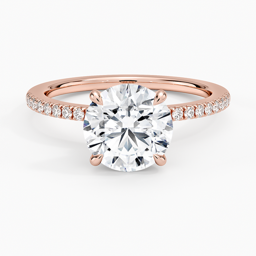 Round Cut Solitaire Diamond Engagement Ring with Pavé Band, Promise Ring, Minimalist Bridal Ring
