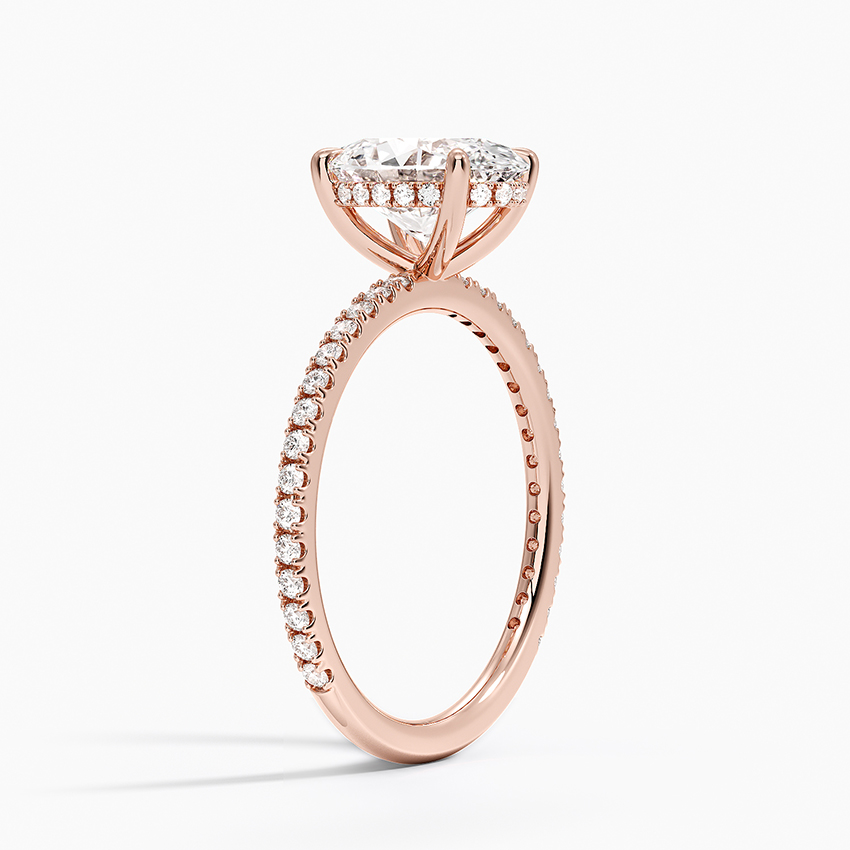 Oval Cut Diamond Engagement Ring, Hidden Halo Pavé Band Ring, Bridal Promise Ring