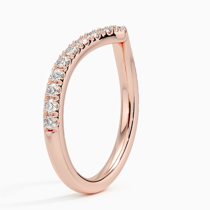 Chevron Diamond Wedding Band, V Shape Diamond Ring, Curved Stackable Ring