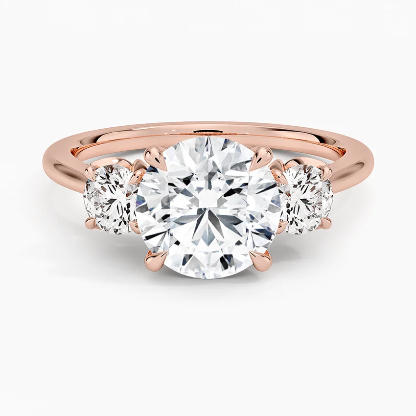 Three Stone Round Diamond Engagement Ring, Classic Trilogy Ring, Solid Gold Proposal Ring