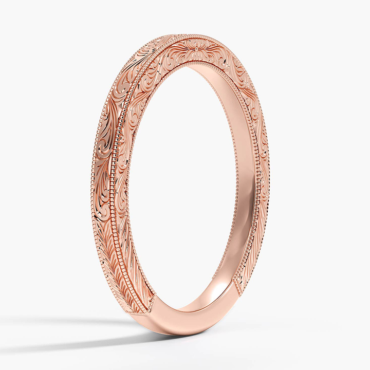 Vintage Engraved Gold Ring, Floral Filigree Band, Minimal Elegant Stackable Ring for Women