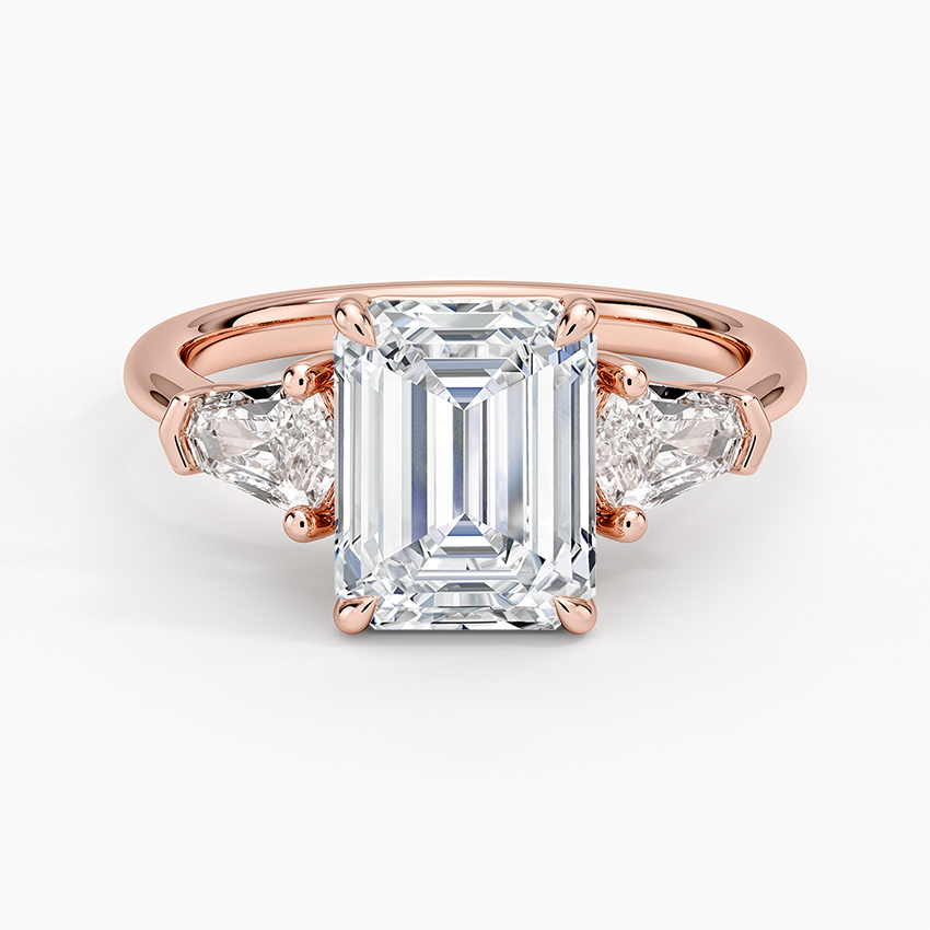 Emerald Cut Diamond Three Stone Engagement Ring, Trapezoid Side Stones, Minimalist Luxury Bridal Ring