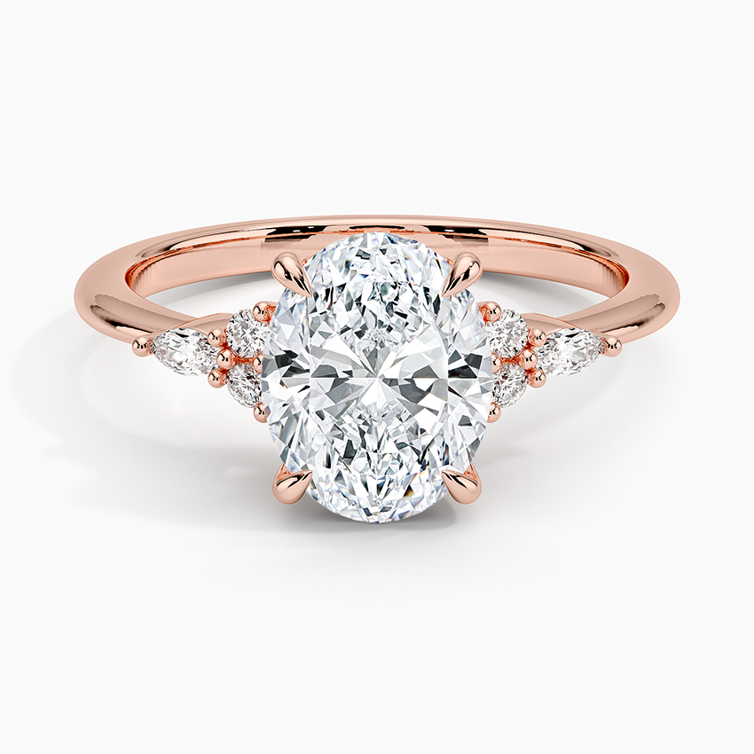 Oval Cut Moissanite Engagement Ring, Marquise Side Stone Diamond Ring