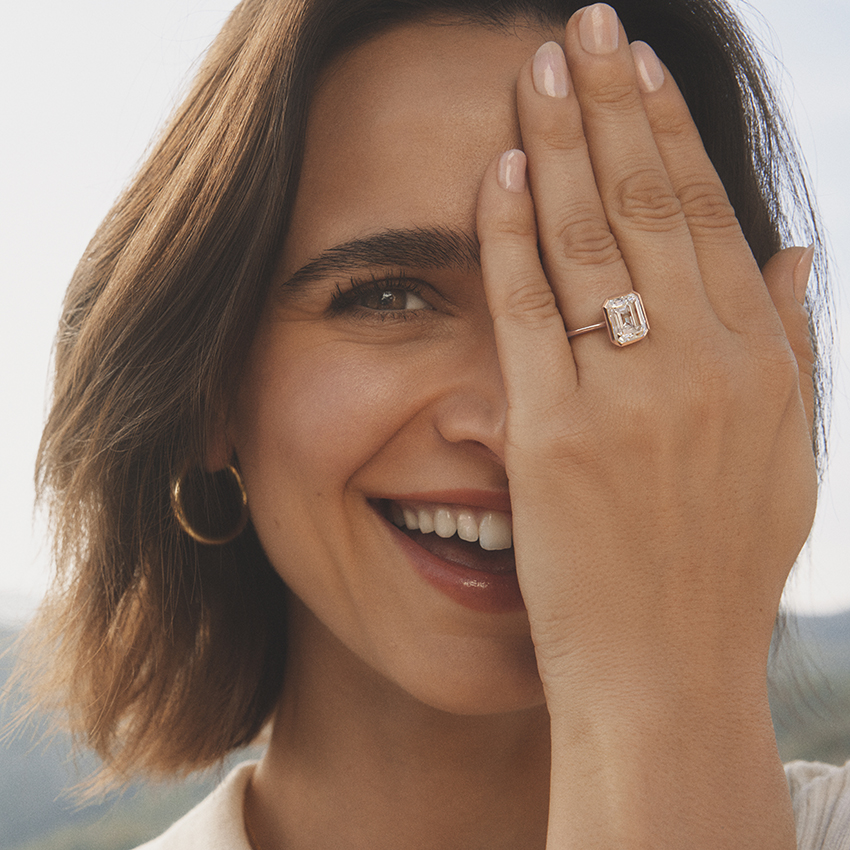 Oval Bezel Set Diamond Engagement Ring, Minimalist Solitaire Ring