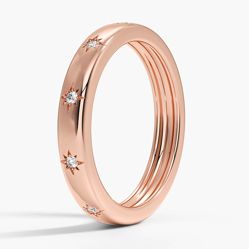 Minimalist Star Diamond Band Ring, Solid Gold Celestial Wedding Band, Dainty Diamond Stackable Ring