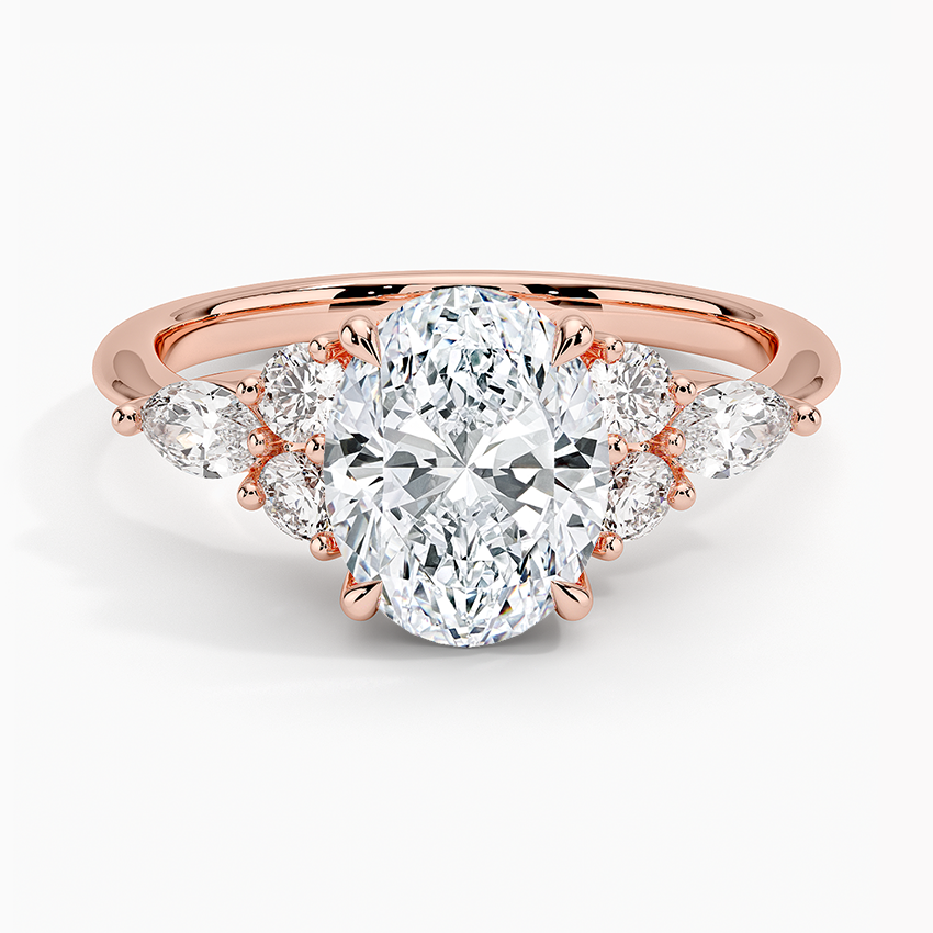 Round Cut Moissanite Engagement Ring with Emerald Leaf Vine Band, Nature Inspired Diamond Ring, Unique Bridal Ring