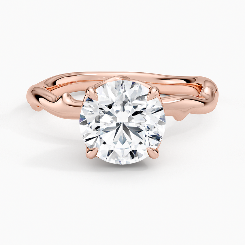 Twisted Vine Solitaire Diamond Engagement Ring, Round Cut Moissanite Ring, Unique Nature Inspired Gold Ring