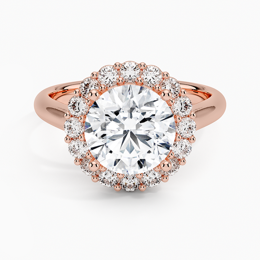 Round Brilliant Halo Diamond Engagement Ring, Classic Halo Bridal Ring, Lab Grown Diamond Ring